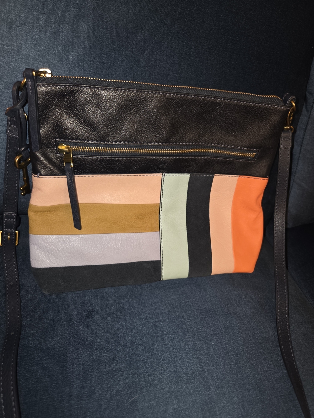 Fossil Colorblock Leather Crossbody Bag in Black and Multi